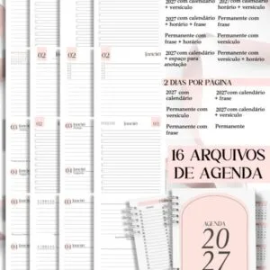 Combo 16 Agendas Femininas Neutra 2027 PERMANENTE Versículos Frases Horários