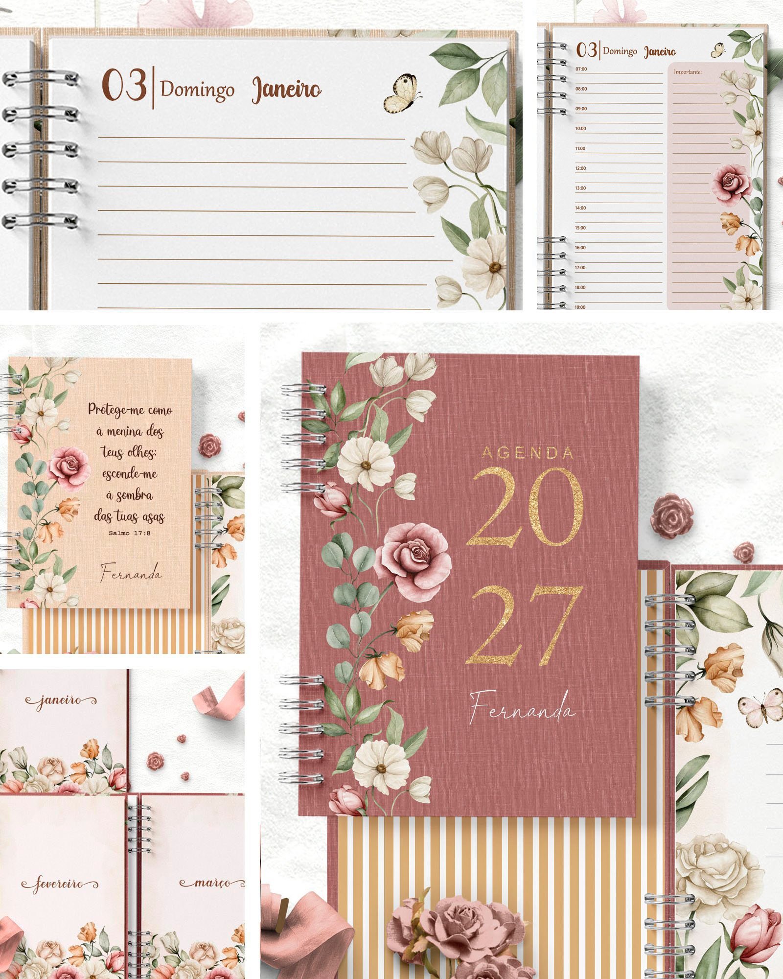 Arquivo Combo 6 Agendas 2027 e Permanente COM e SEM HORÁRIOS Floral Romântico - Imagem 2