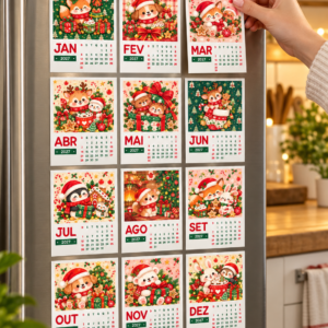 Calendário Polaroid magnético digital para papelaria personalizada